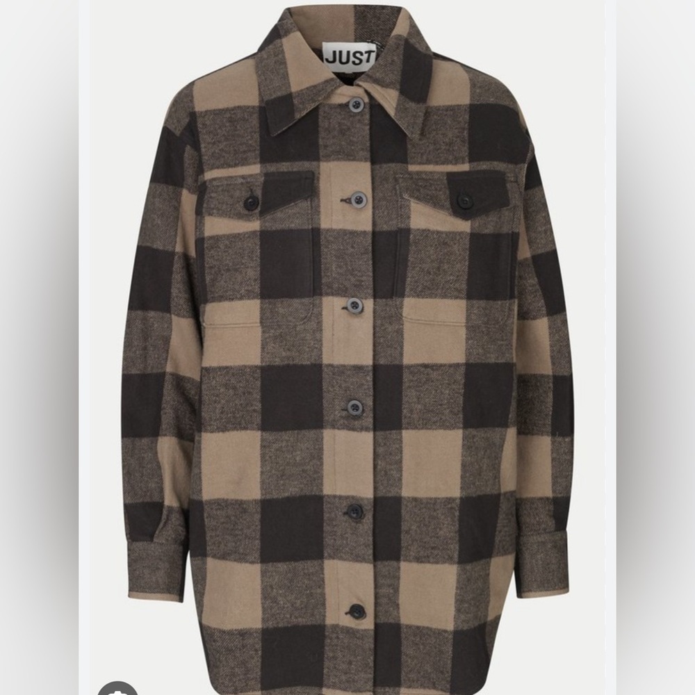 Just Female Black and Tan Plaid Jacket